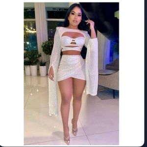 White-medium two piece sequins dress